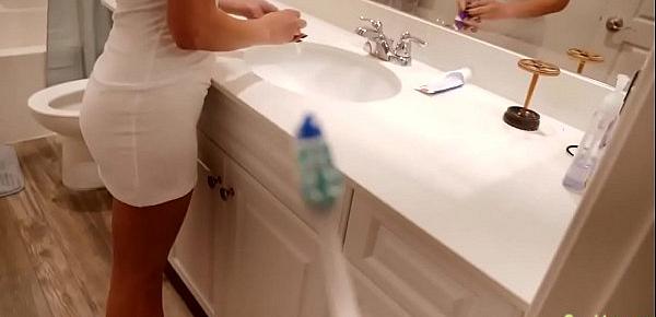Sister catch little bro when he spying for her in shower and fuck him